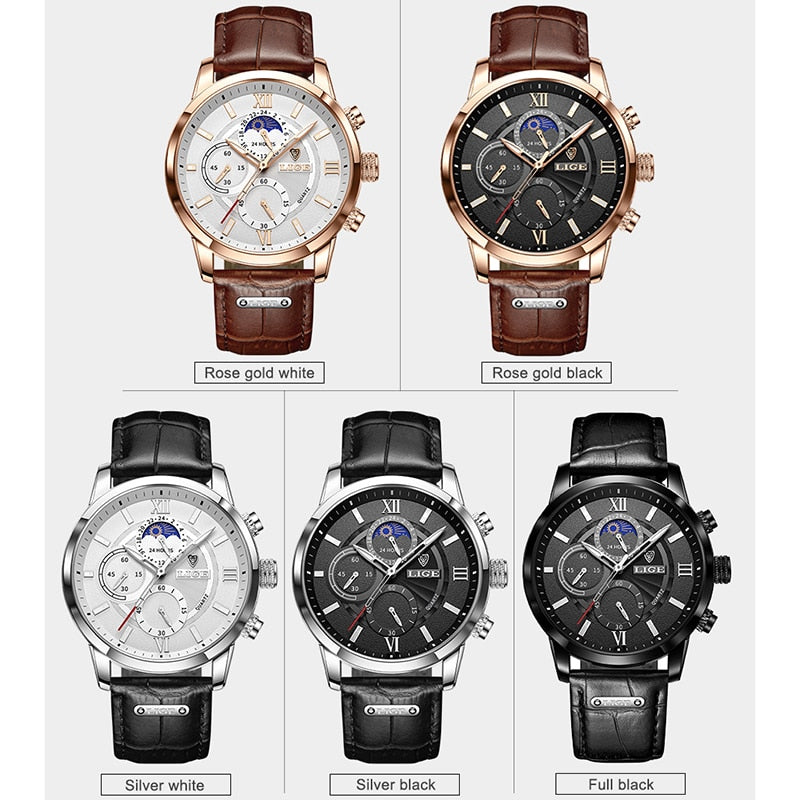 Relógio Masculino LIGE Cronógrafo com Pulseira de Couro