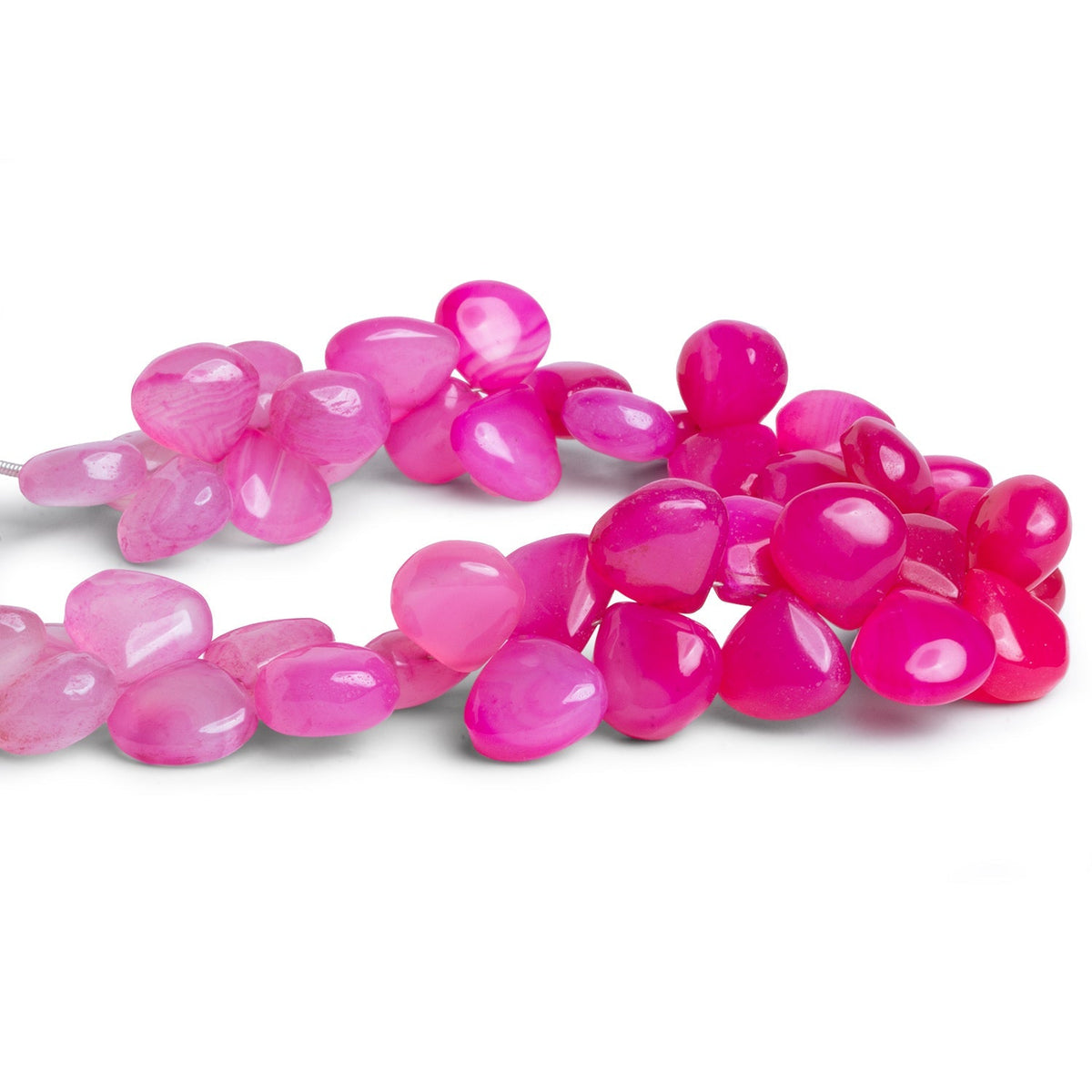 10-11mm Hot Pink Chalcedony Plain Hearts 8 inch 45 beads