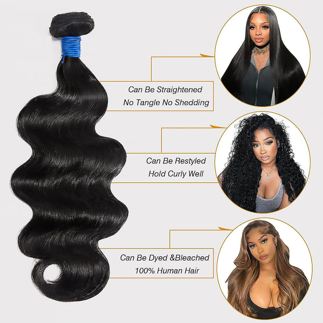 Body Wave Brazilian Human Soft, Full & Naturally Bouncy Virgin Hair Bundles Natural Color 10-30 Inch - Stariahair