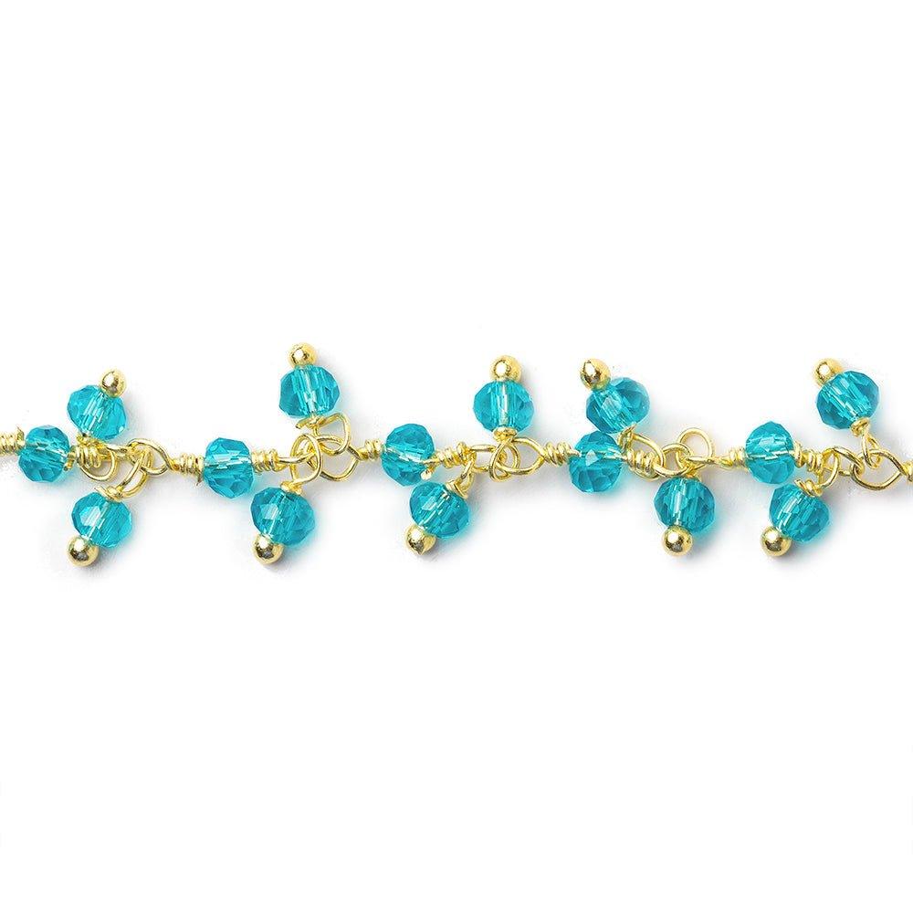 2.5mm Turquoise Crystal rondelle Gold Dangling Chain by the foot