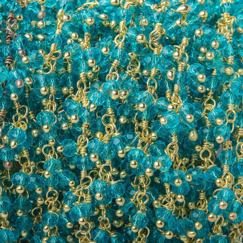 2.5mm Turquoise Crystal rondelle Gold Dangling Chain by the foot