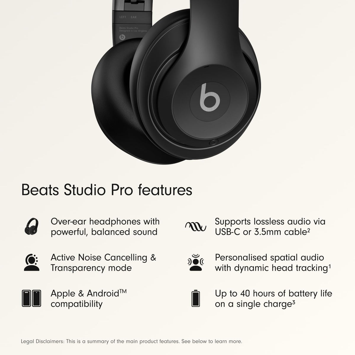 Beats Studio Pro Wireless Noise Cancelling Headphones, Black (Refurbished)