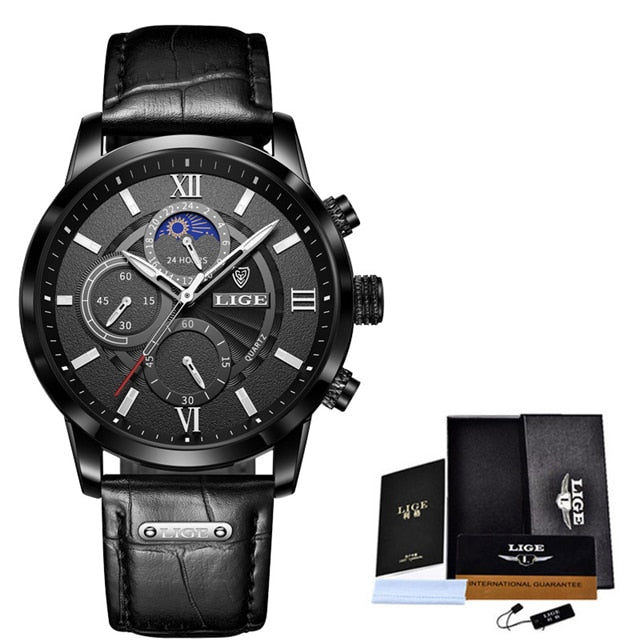 Relógio Masculino LIGE Cronógrafo com Pulseira de Couro