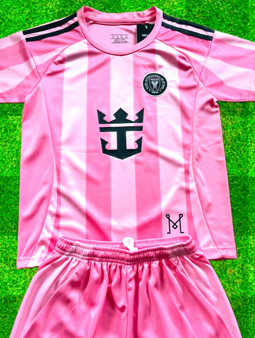 Conjunto Infantil Camisa de Futebol Lionel Messi Miami Rosa