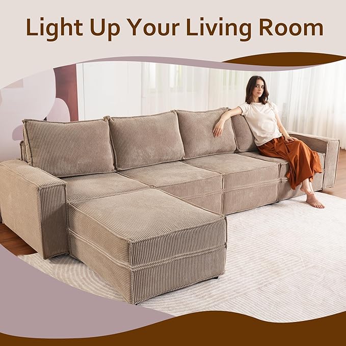 HOOOWOOO Modular Sectional Sofa Couch,Matching Free Combination Cloud Couch Left Arm Chair(Camel Corduroy)