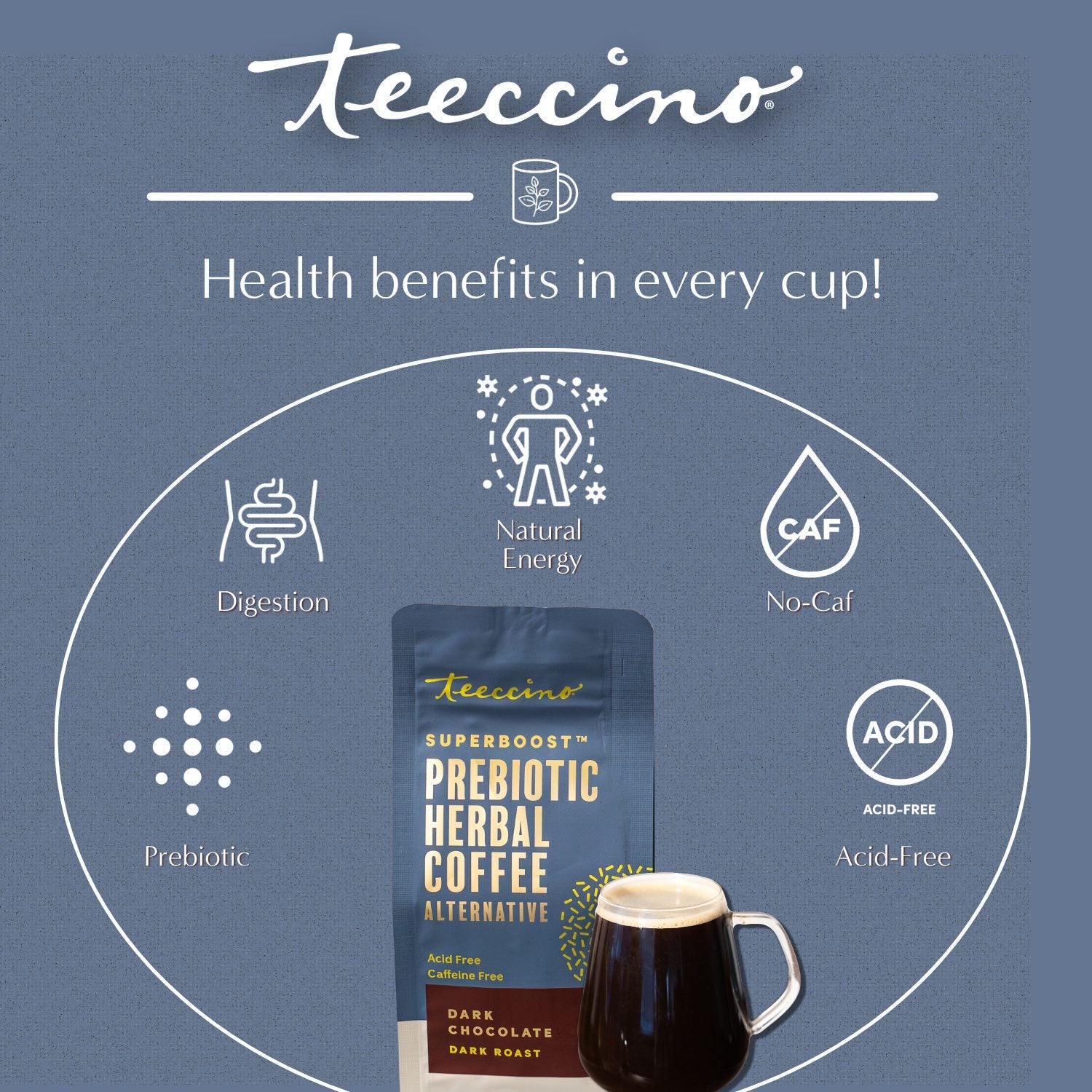 Dark Chocolate Prebiotic SuperBoost Herbal Coffee