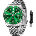 Relógio Masculino OLEVS Mostrador Verde, Aço Inox