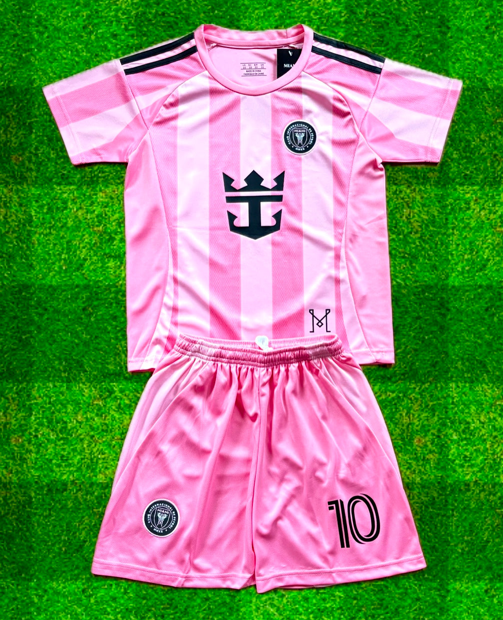 Conjunto Infantil Camisa de Futebol Lionel Messi Miami Rosa