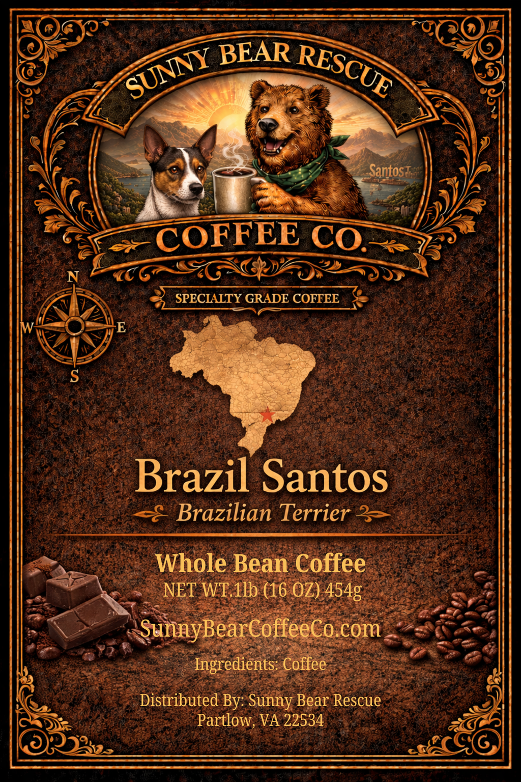 Brazil Santos Coffee, Medium Roast (Sunny Bear Rescue)