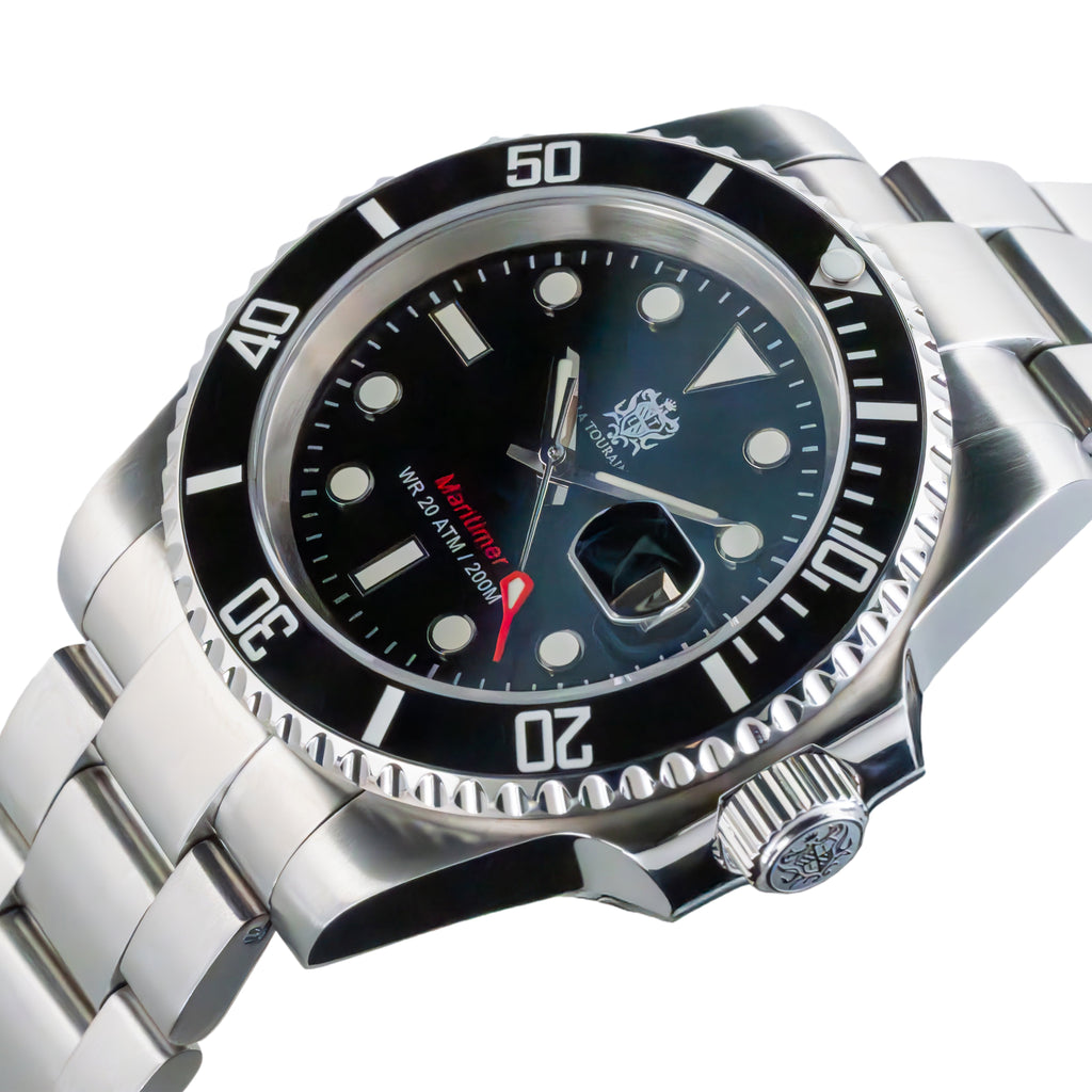 Maritimer dive watch dial and sapphire crystal close-up