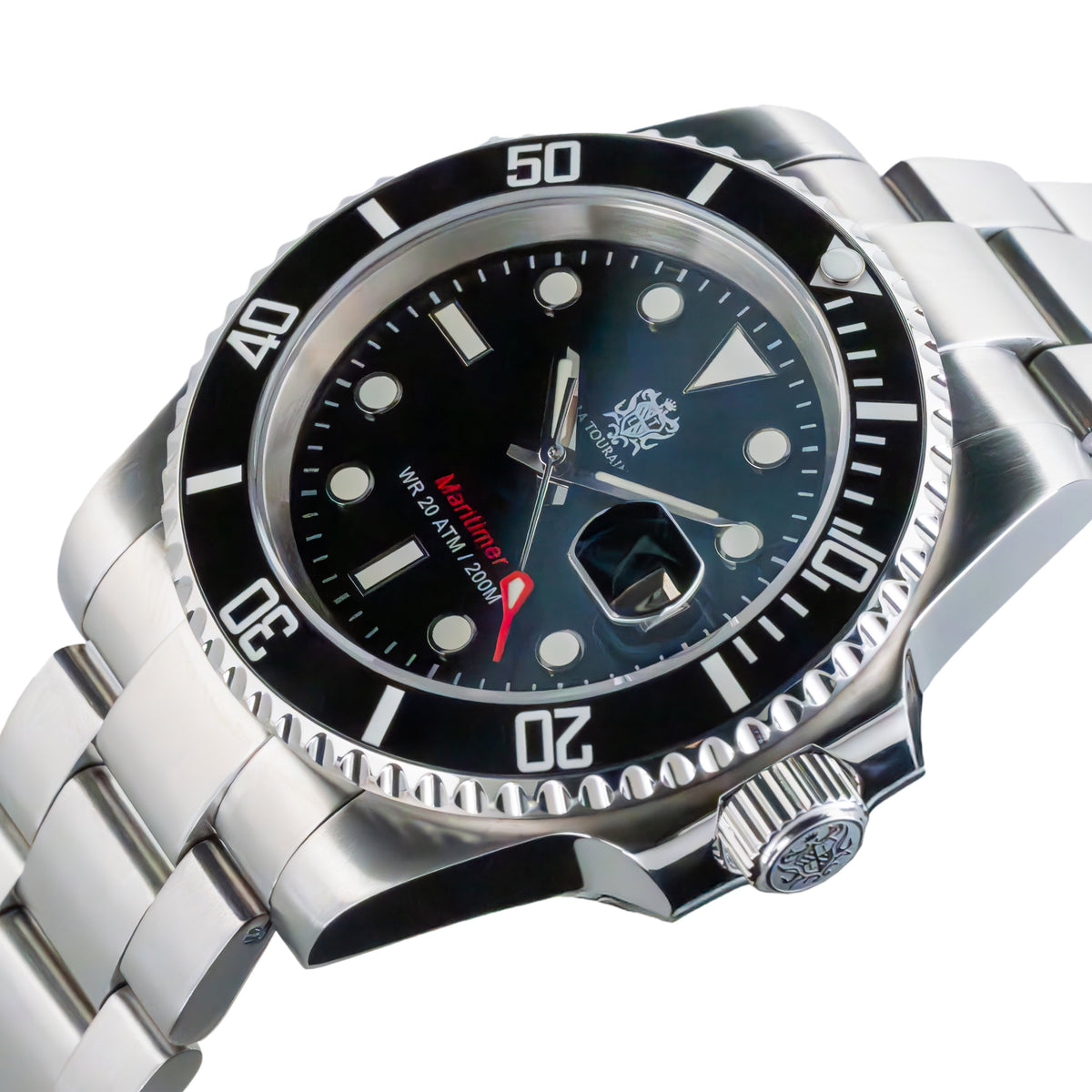 Maritimer dive watch dial and sapphire crystal close-up