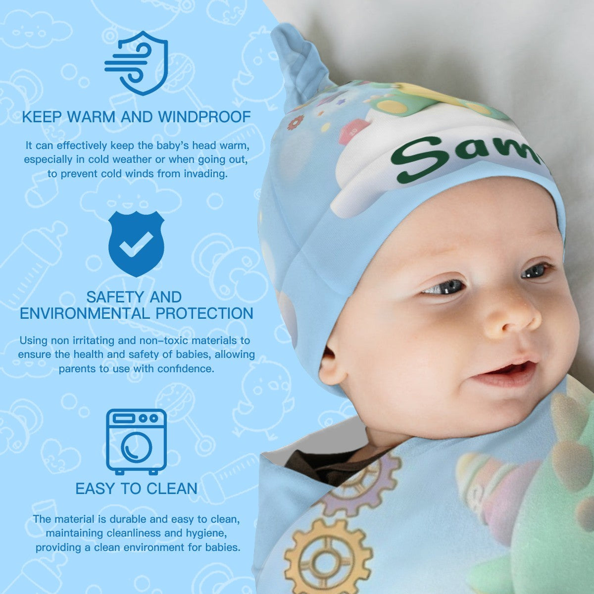 Kit Manta e Touca para Bebê Dragão Verde Personalizado