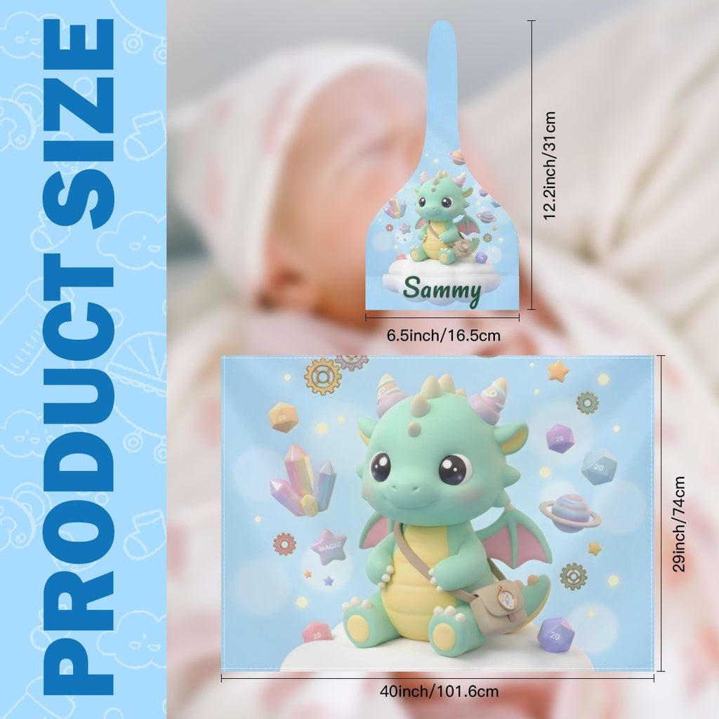 Kit Manta e Touca para Bebê Dragão Verde Personalizado