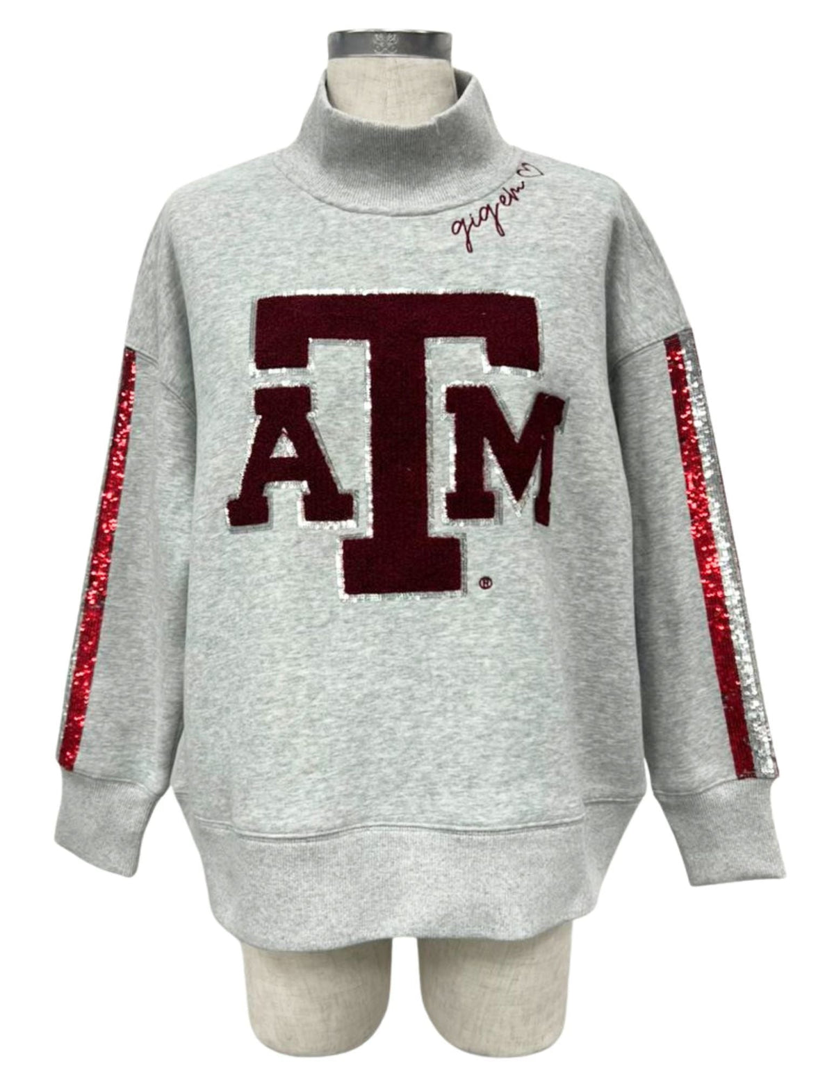 Brianna Cannon Texas A&M Sequin Stripe Mock Neck Sweatshirt