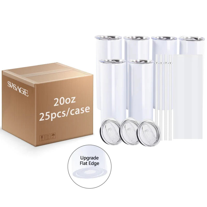 25 Pack 20oz FLAT EDGE bottom completely straight Blank gloss white sublimation tumbler