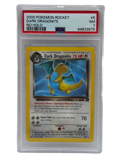 2000 Pokemon Rocket Dark Dragonite ERROR No Holo 5/82 PSA 7 NEAR MINT