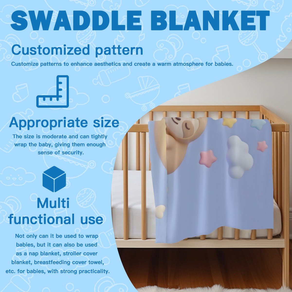Personalized Sleeping Sloth Baby Swaddle & Hat Set