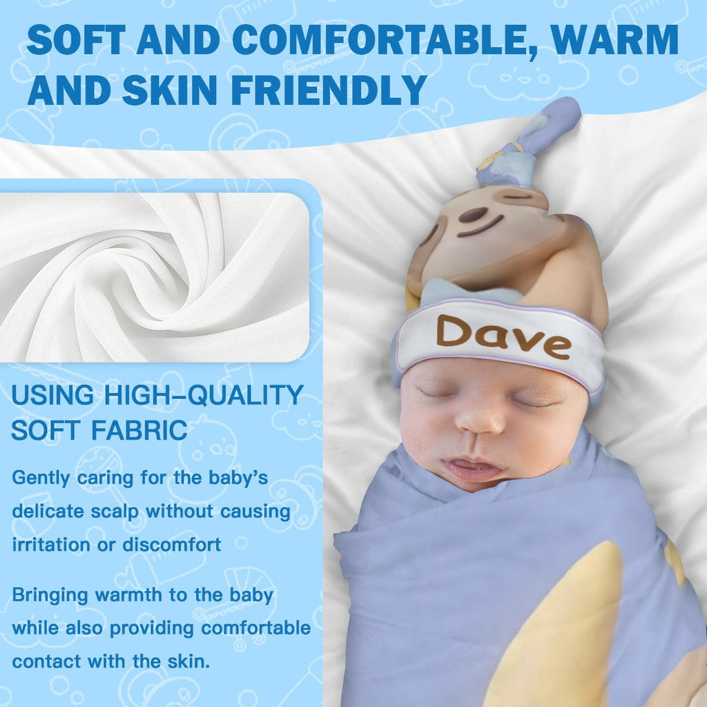 Personalized Sleeping Sloth Baby Swaddle & Hat Set