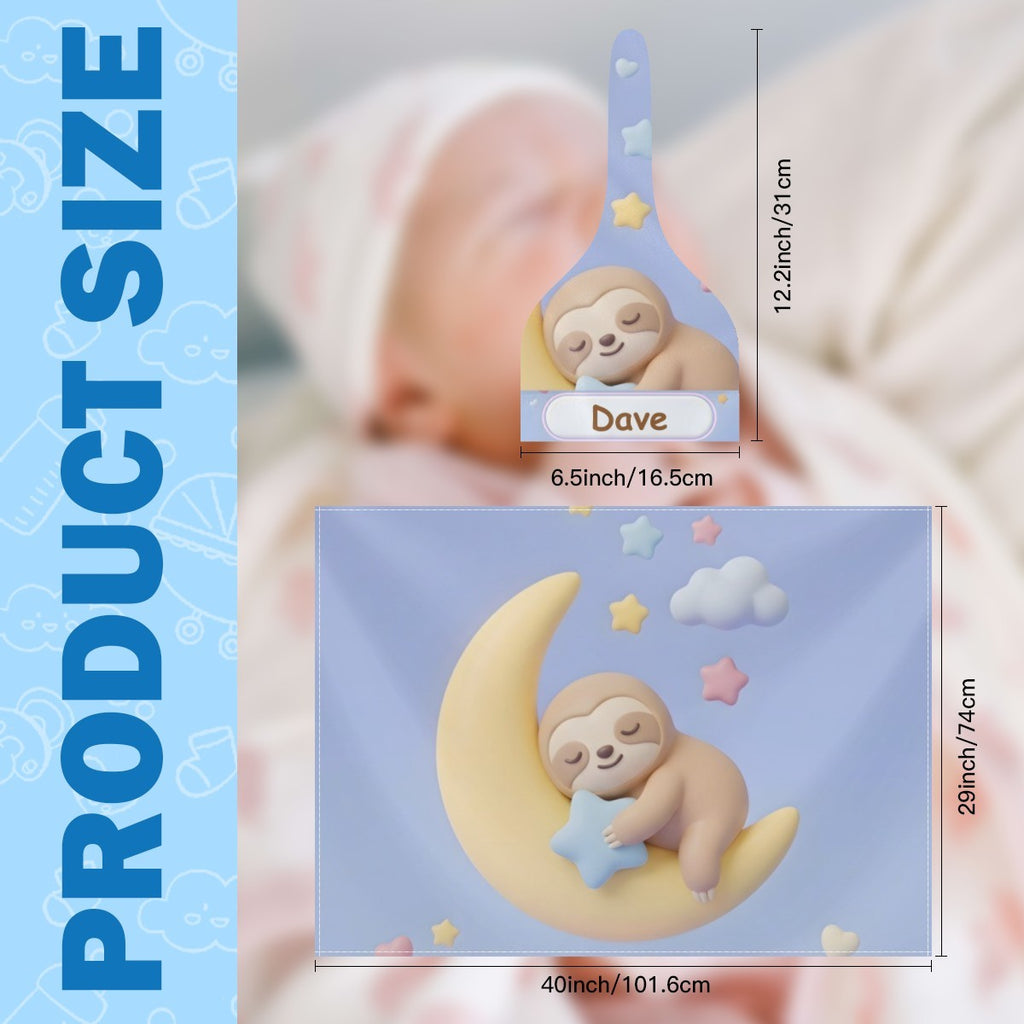 Personalized Sleeping Sloth Baby Swaddle & Hat Set