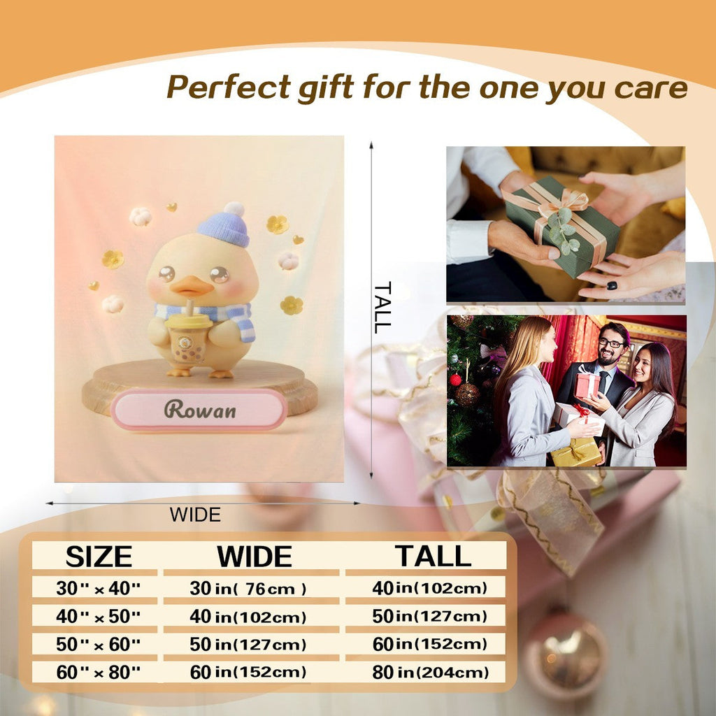 Manta Patinho Kawaii Personalizada com Nome