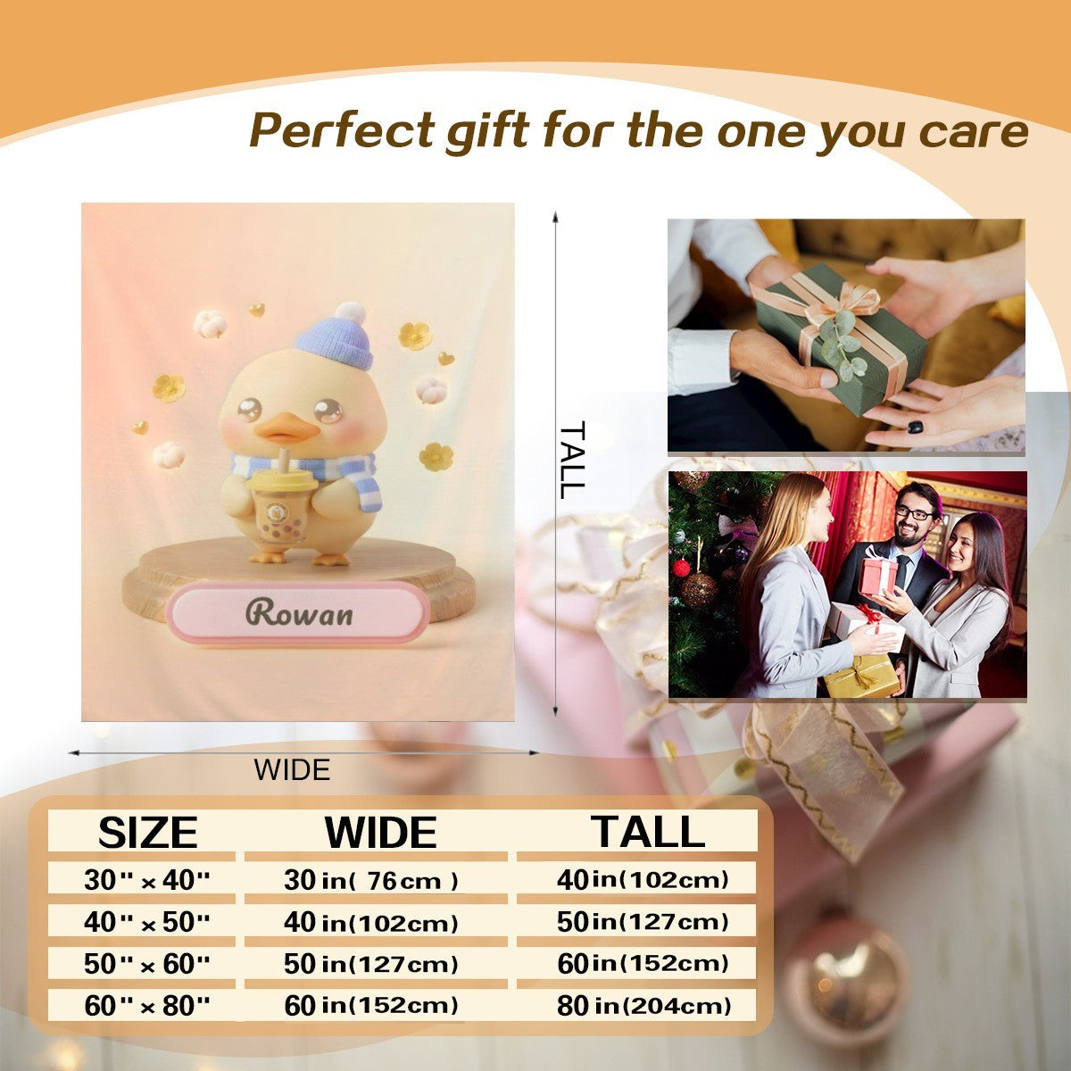 Manta Patinho Kawaii Personalizada com Nome