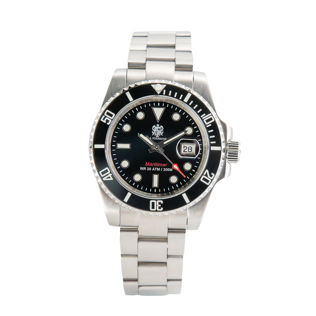 La Touraine Maritimer dive watch with ceramic bezel and steel bracelet
