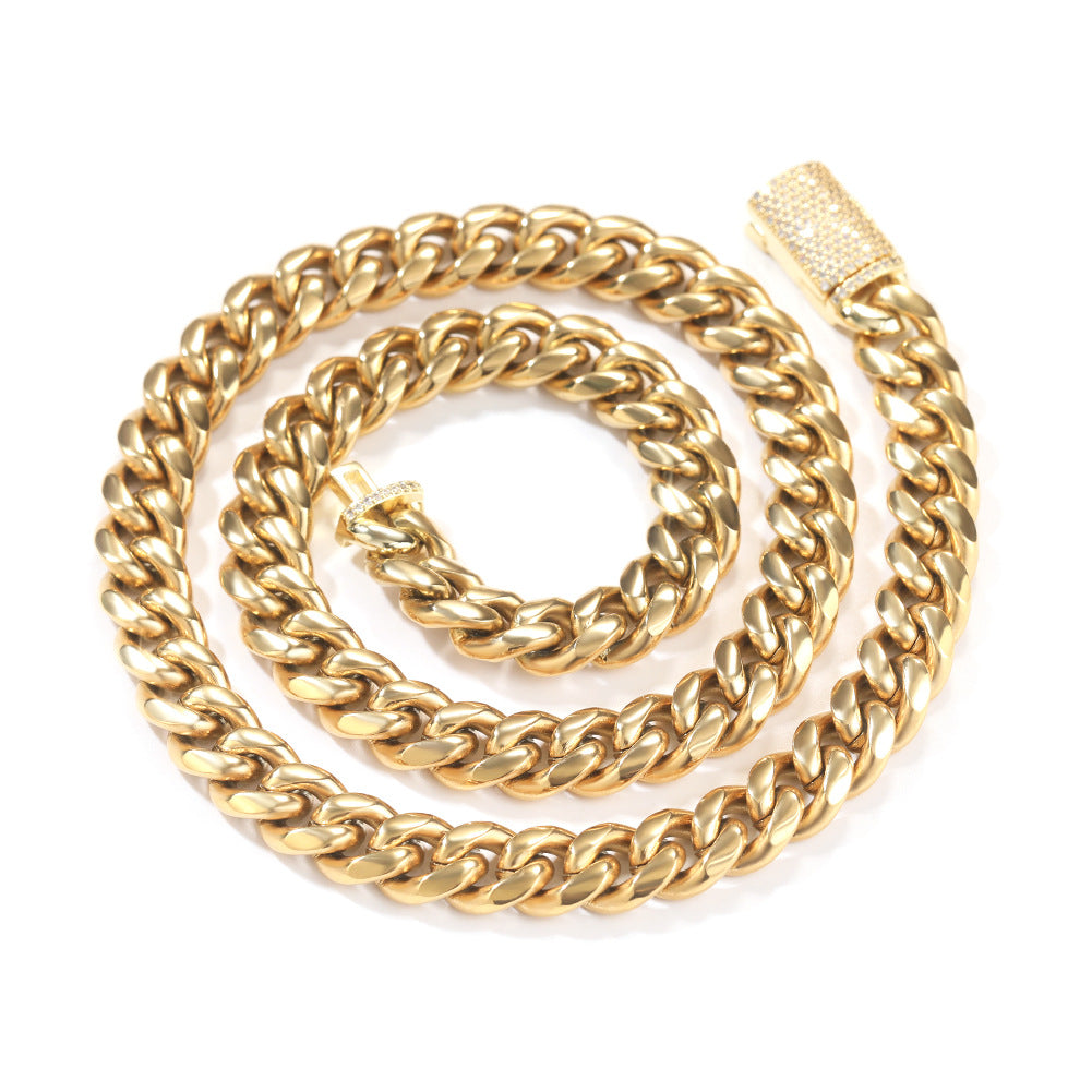 Hip-hop zircon stainless steel zircon necklace