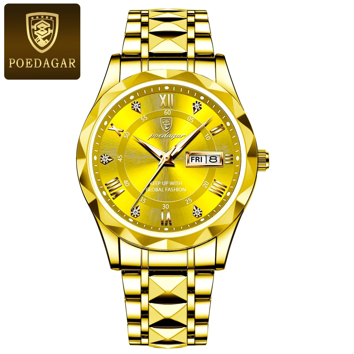 POEDAGAR Men's Stainless Steel Business Watch
