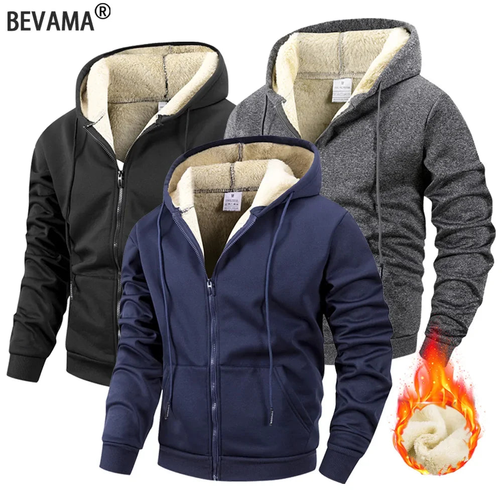 Jaqueta Masculina de Fleece com Capuz e Zíper