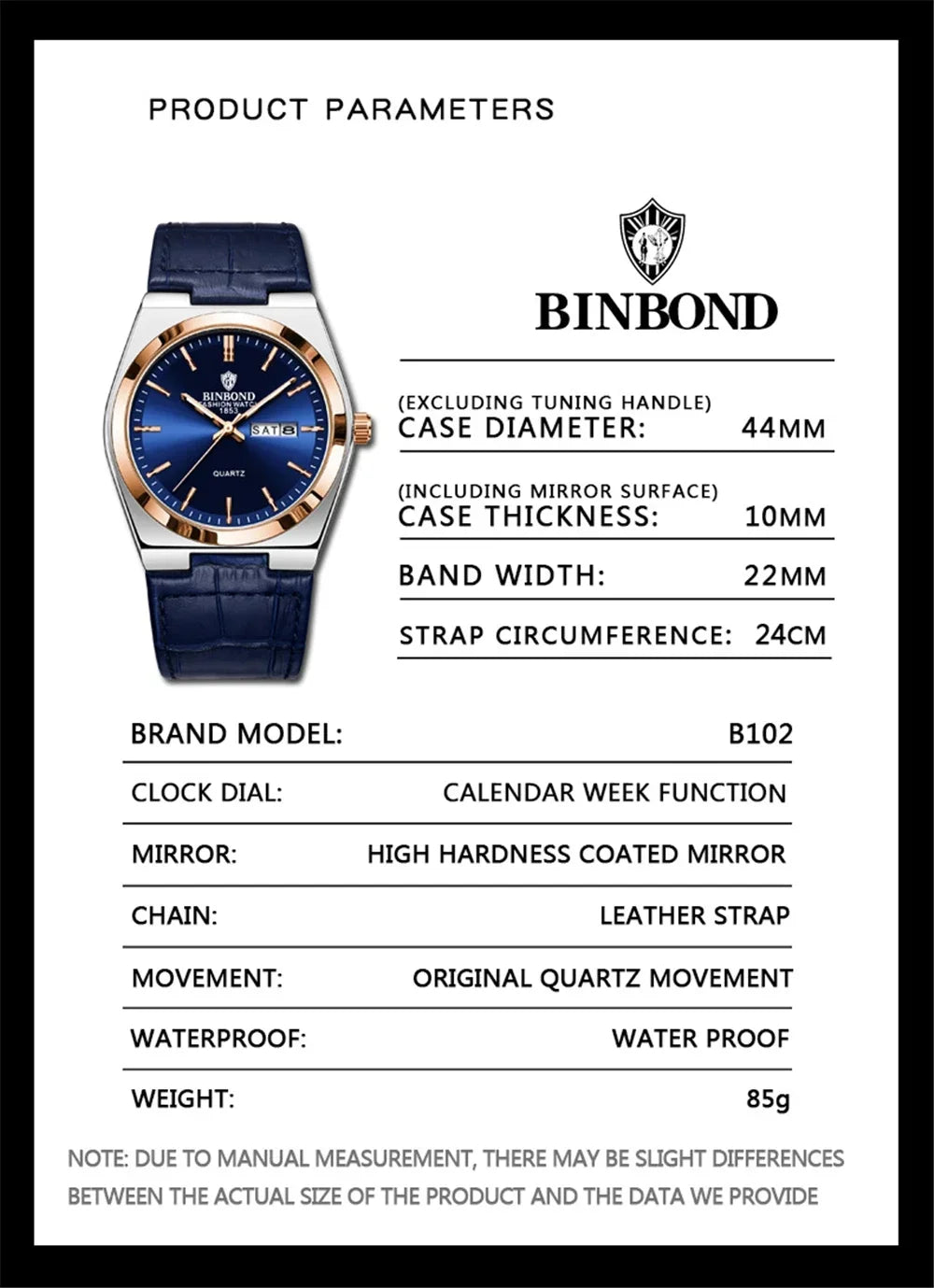 Relógio Masculino BINBOND com Pulseira de Couro