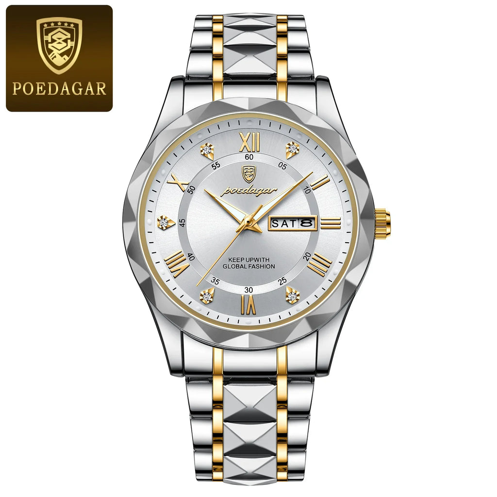 POEDAGAR Men's Stainless Steel Business Watch