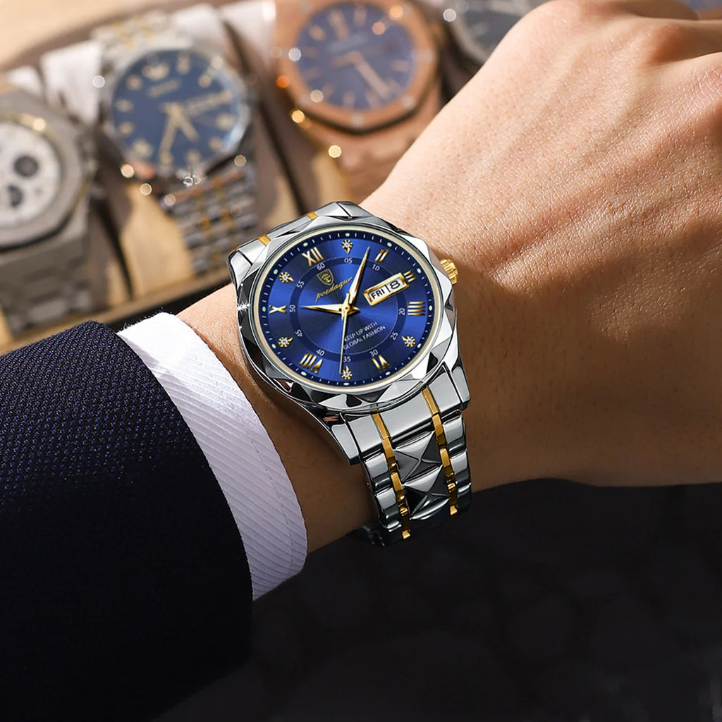 POEDAGAR Men's Stainless Steel Business Watch
