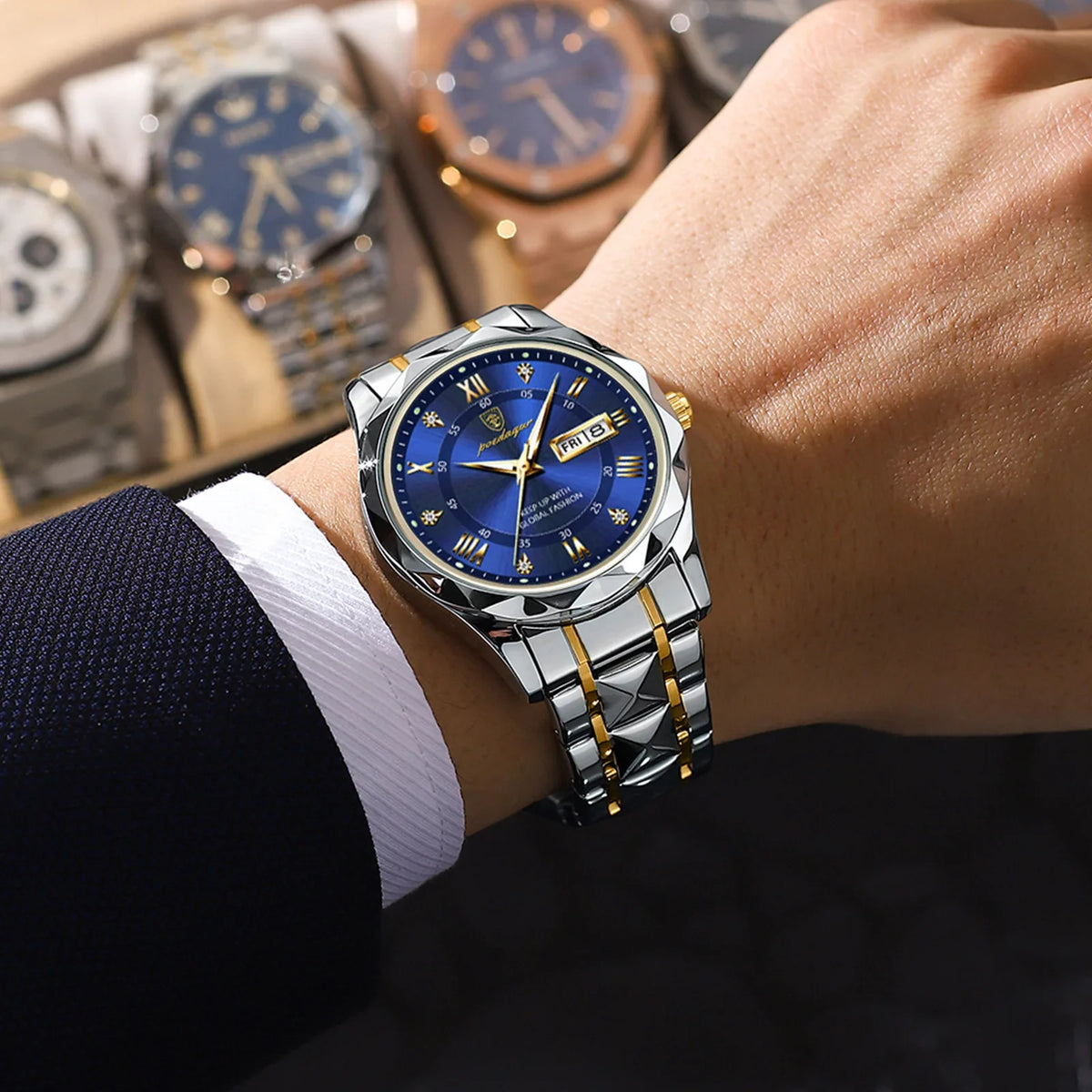 POEDAGAR Men's Stainless Steel Business Watch