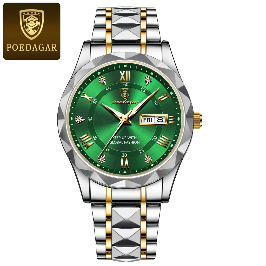 POEDAGAR Men's Stainless Steel Business Watch