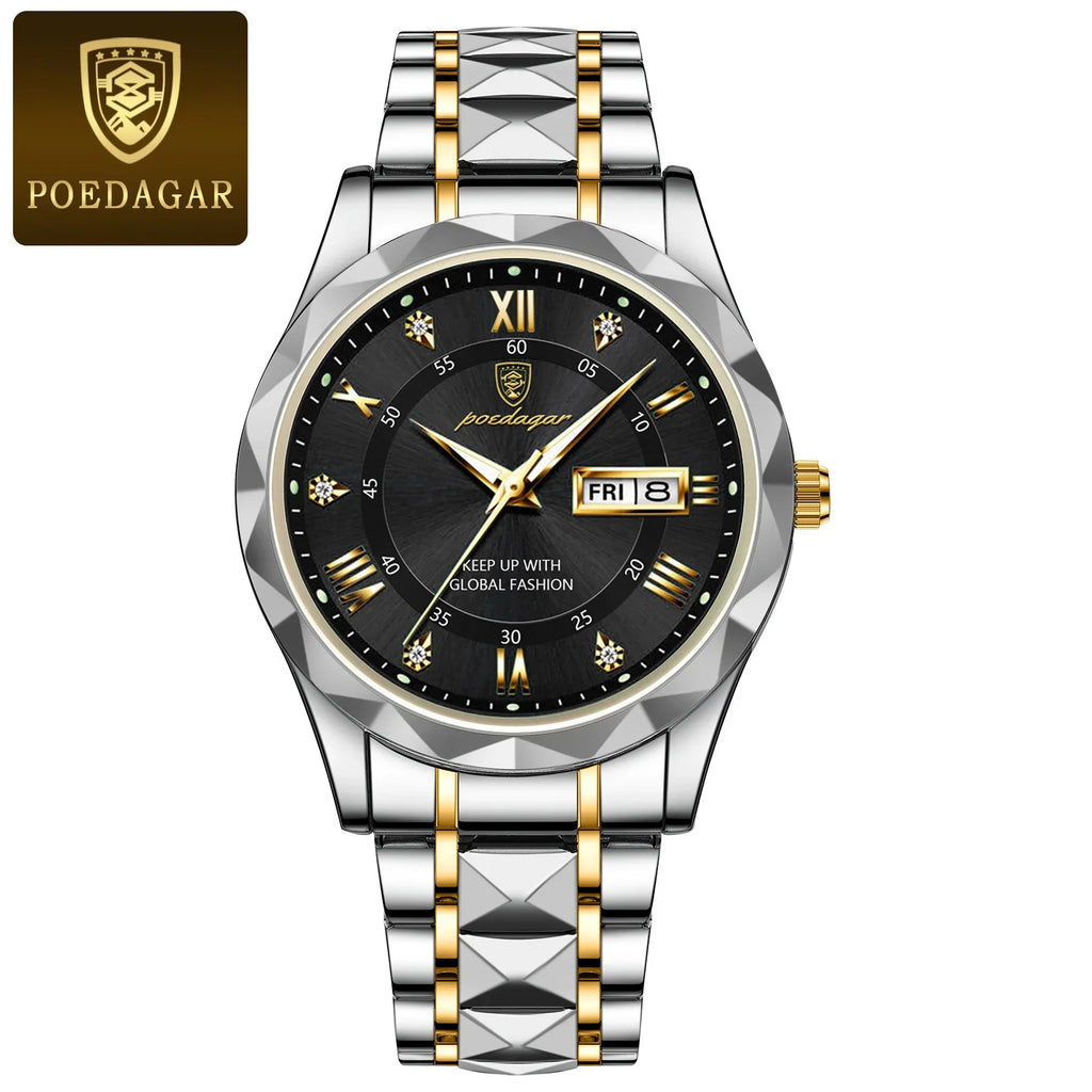 POEDAGAR Men's Stainless Steel Business Watch