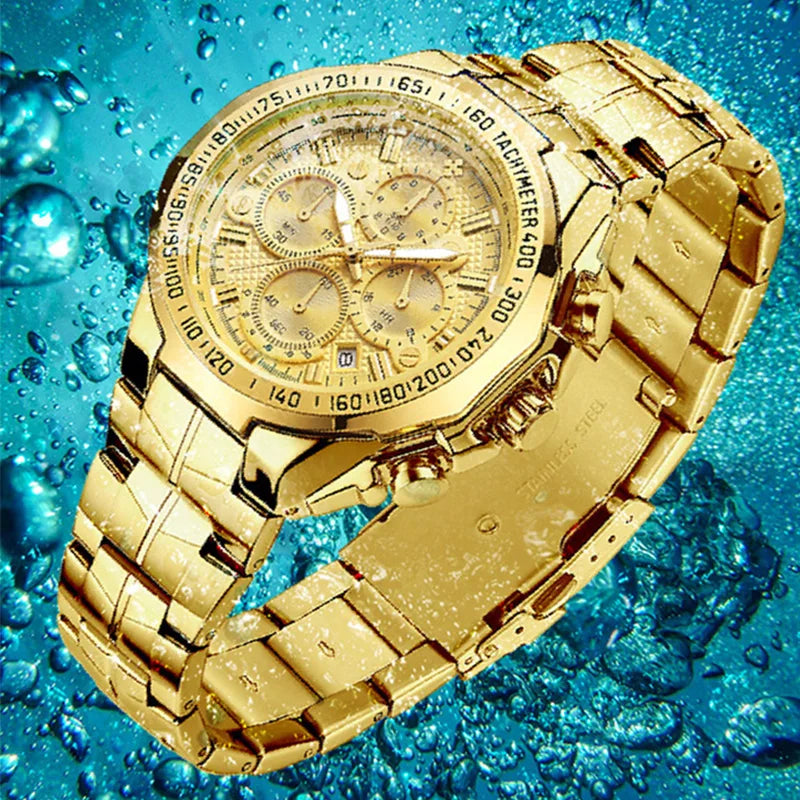 Relógio Masculino WWOOR Cronógrafo Dourado