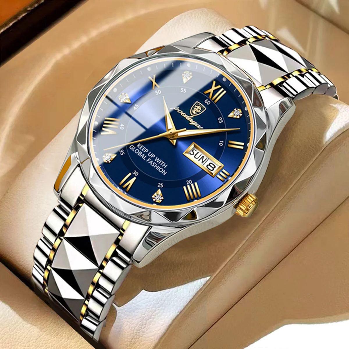 POEDAGAR Men's Stainless Steel Business Watch