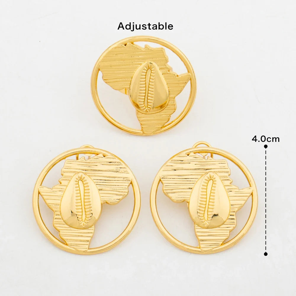 Brazilian 18k Gold Plated Jewelry Set for Women Irregular Design Clip Earrings and Adjustable Ring Jewelry Set Accessories Gifts