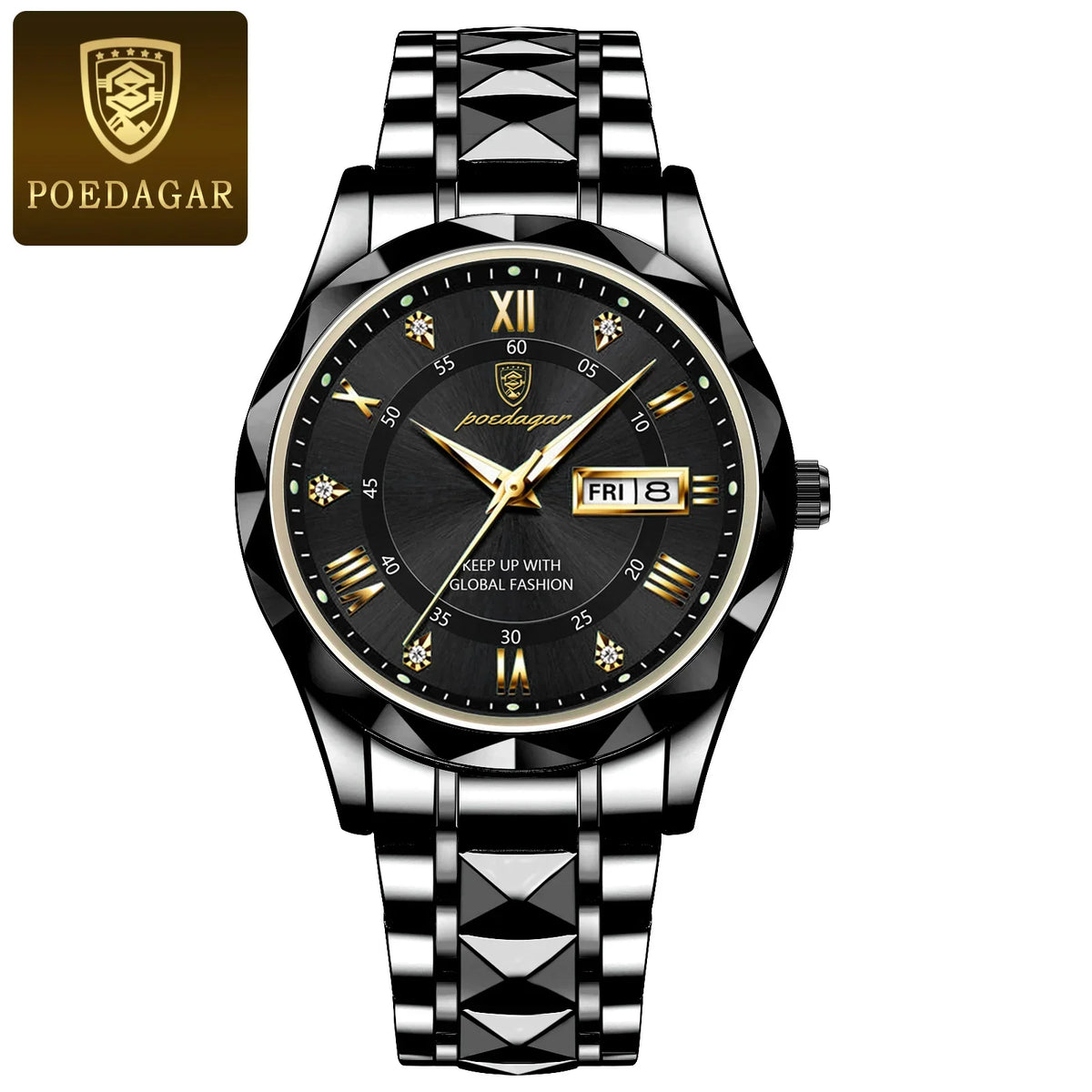 POEDAGAR Men's Stainless Steel Business Watch