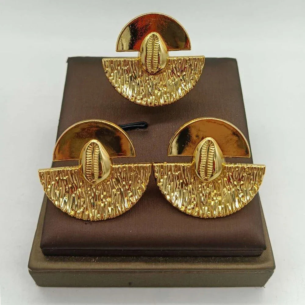 African Gold Plated Earrings and Ring Jewelry Set for Women New Design Earrings and Finger Ring Set for Brazilian Jewellery Gift