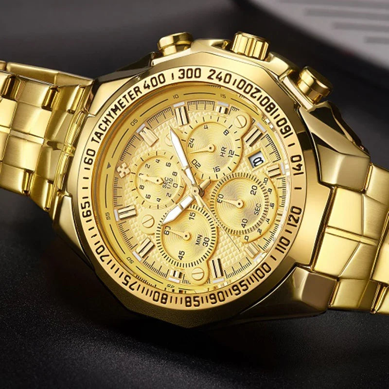Relógio Masculino WWOOR Cronógrafo Dourado
