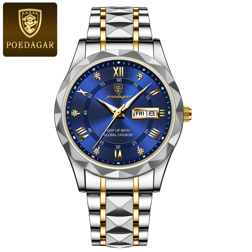 POEDAGAR Men's Stainless Steel Business Watch