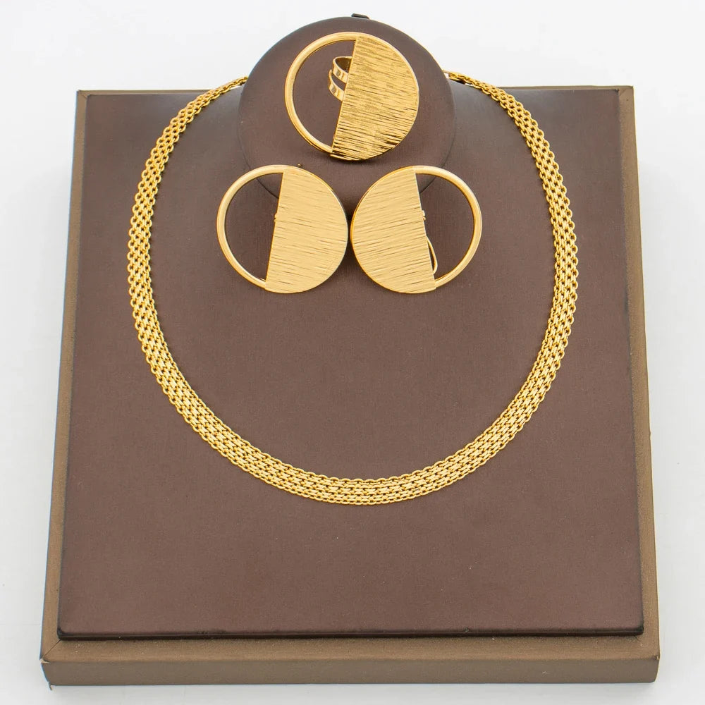 Brazilian 18k Gold Plated Jewelry Set for Women Irregular Design Clip Earrings and Adjustable Ring Jewelry Set Accessories Gifts