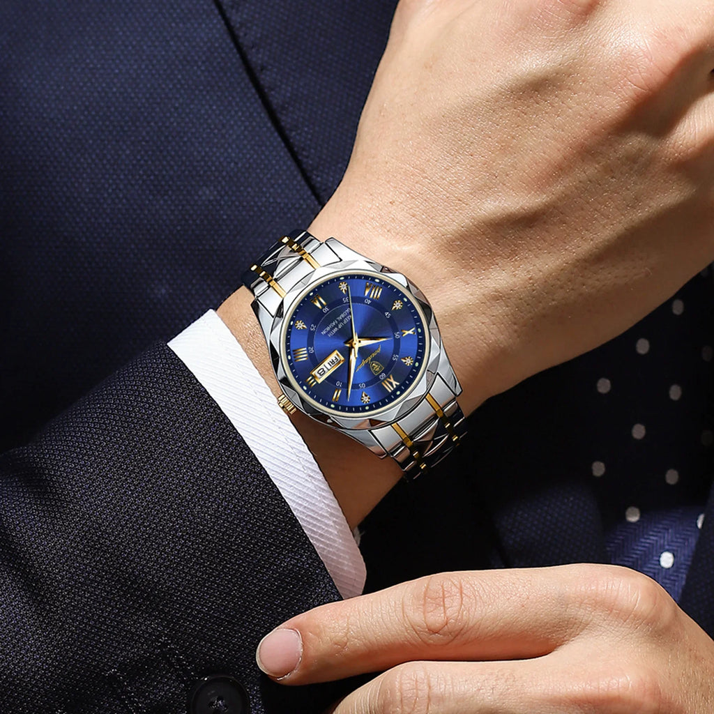 POEDAGAR Men's Stainless Steel Business Watch