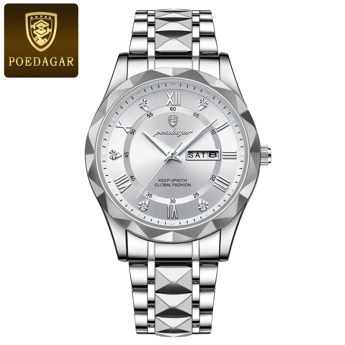 POEDAGAR Men's Stainless Steel Business Watch