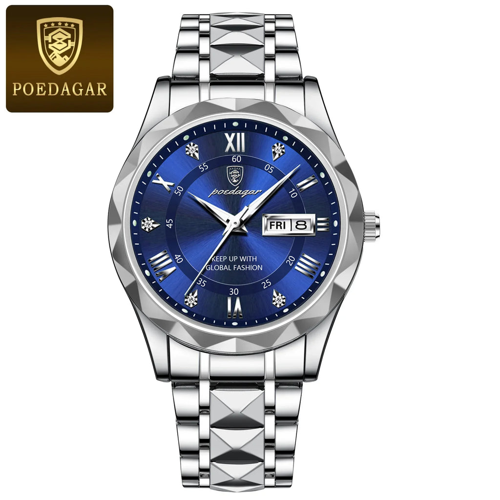 POEDAGAR Men's Stainless Steel Business Watch