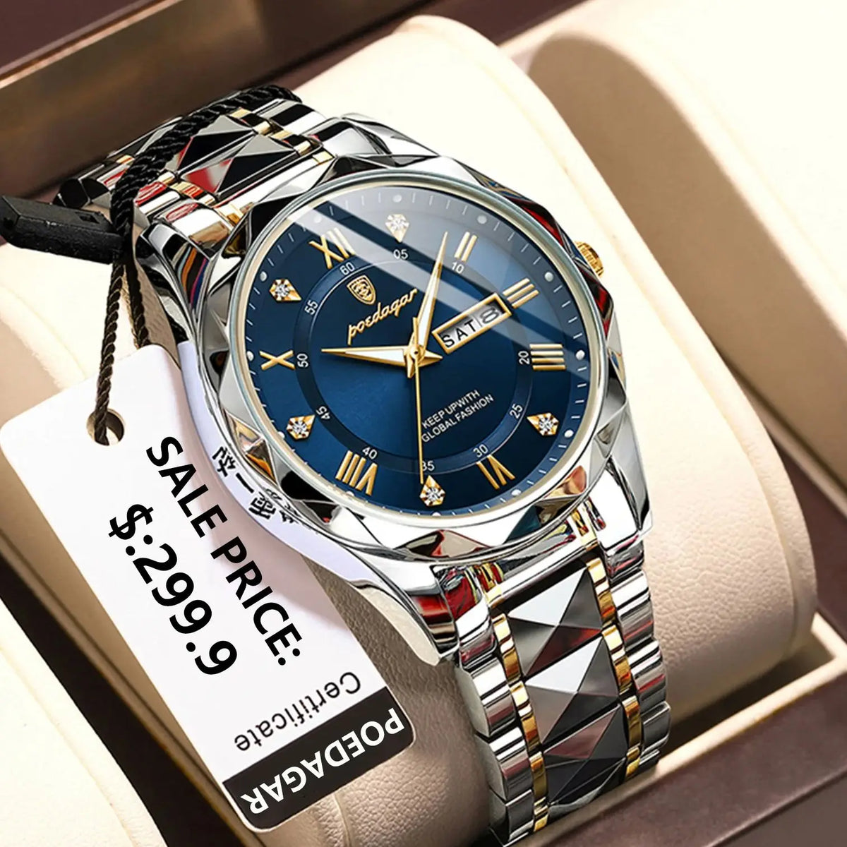 POEDAGAR Men's Stainless Steel Business Watch
