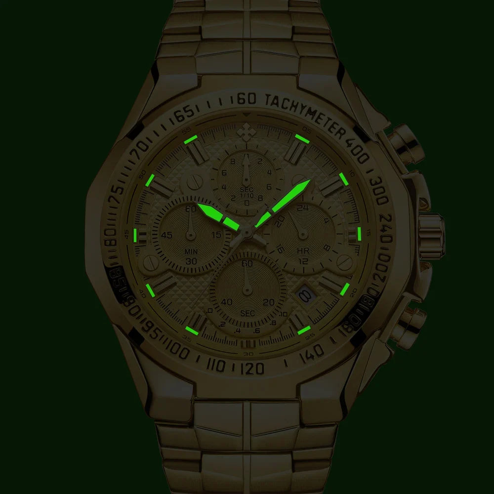 Relógio Masculino WWOOR Cronógrafo Dourado