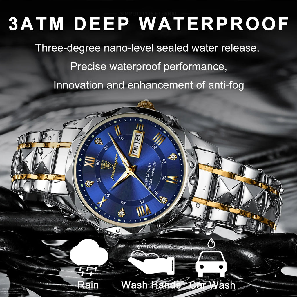 POEDAGAR Men's Stainless Steel Business Watch