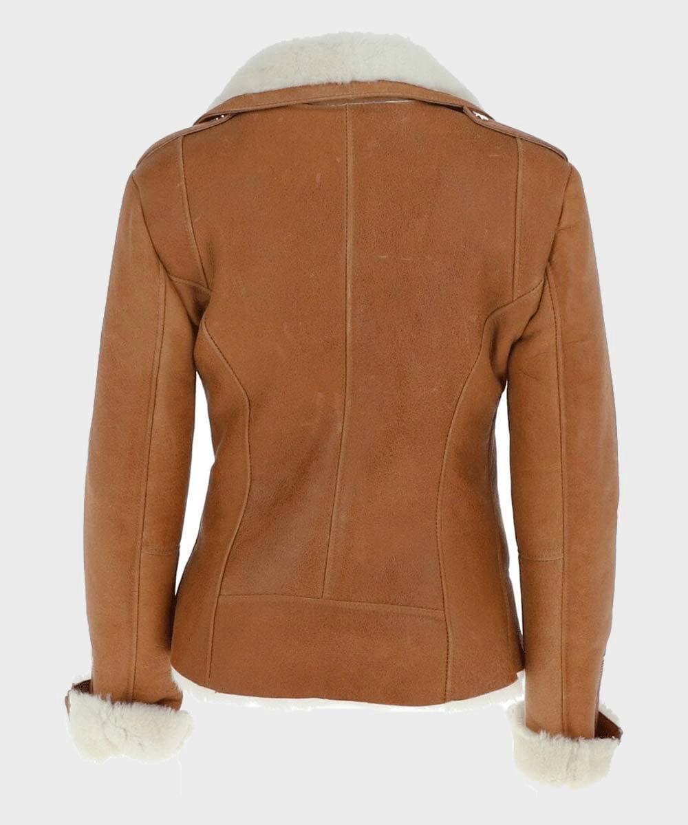 Jaqueta Feminina de Couro com Pelo – Caramelo